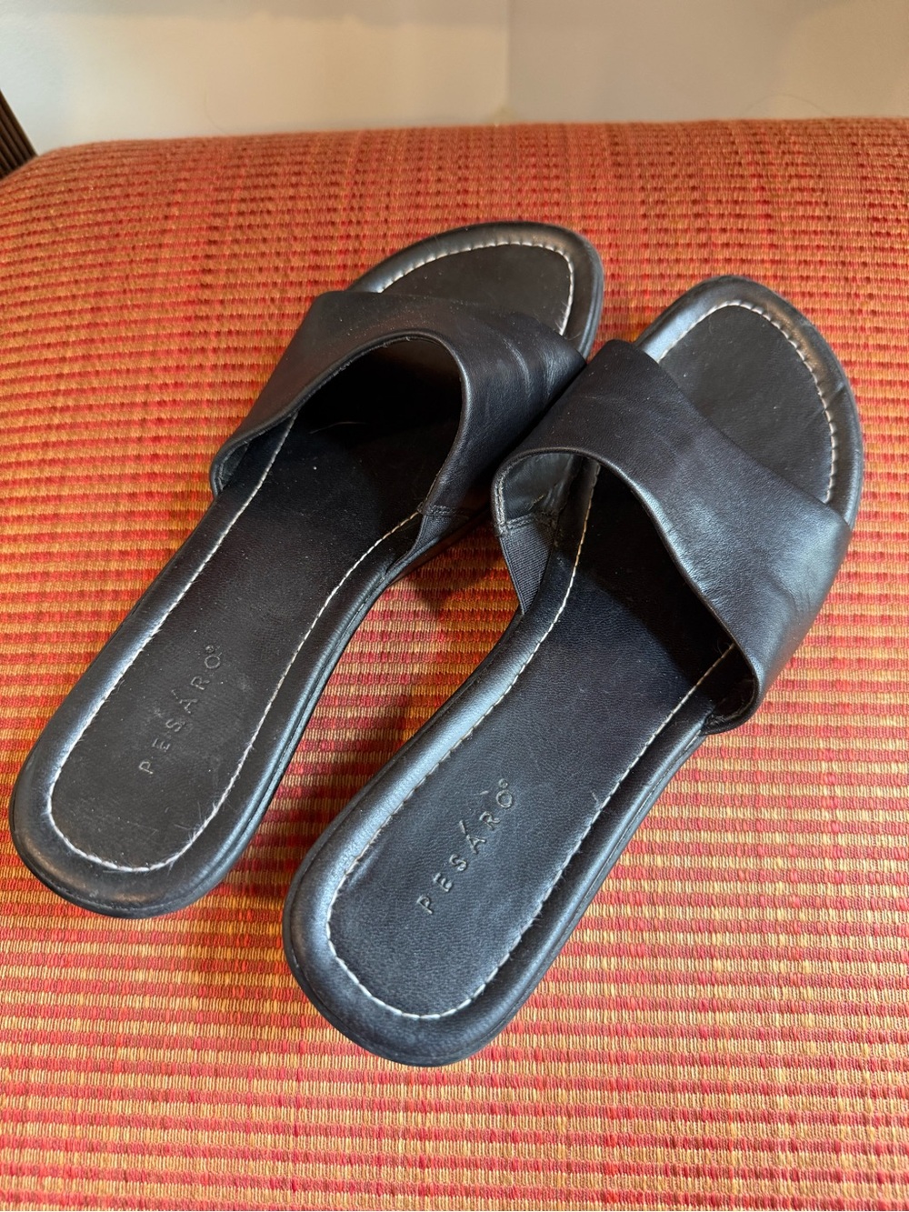 Pesaro Y2K Black Leather Wedge Slides